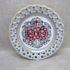 Vintage Modra Slovakia Hand Painted Floral Reticulated Ceramic Wall Plate 7.5in picture