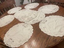Vtg Madeira Embroidered Linen Tea Dessert or Placemats Doilies Cutwork Set of 12 picture