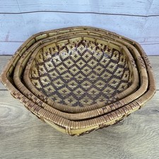 Vintage Hexagon Woven Basket Set - Rustic Boho MCM Home Decor 3 Wall Decor picture