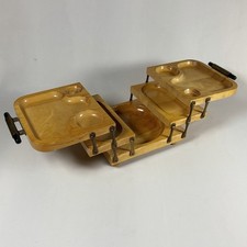 Vtg ‘50s Karoff MCM Fold-Away Buffet Expandable Wood Charcuterie Server Tray MCM picture