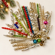 Antique German Mercury Glass Christmas Blown Glass Beads Icicles Ornaments  #2 picture