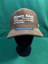 NEW Walt Disney World Adult Happy but Broke Brown Tan Corduroy Strapback Hat NWT picture
