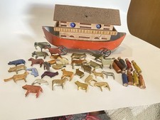 Antique Erzgebirge Noahs Ark 39 Putz Animal Figures c1900 Rare Folk Art Pull Toy picture