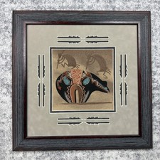 Artist Signed Herman Tyler Navajo Sandpainting Framed Native American Bear 17” picture