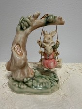 1993 Albert E Price Tales of Bunny Hollow Ceramic Young Bunny on a Tree Swing picture