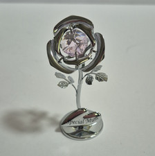 Crystocraft Swarovski Elements Silver & Pink Crystal Rose Figurine, Boxed picture
