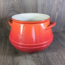 Vintage DESCOWARE BELGIUM Flame Bean Pot Cast Iron Enamel Red Orange picture