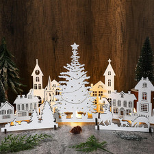 6 Pcs White Christmas Village Set Wooden White Houses Christmas Decor Xmas Vill picture
