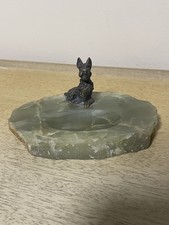 Vintage Jade Green Onyx Trinket Tray with Scottie Dog picture