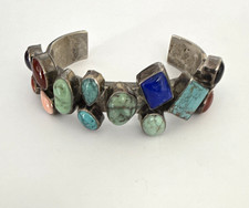 NAKAI - Handmade Sterling Multi-Stone Cuff Bracelet Native American-14 Stones picture