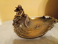 Mermaid Platter/Tray on rocks in the waves Veronese figurine bronze Art Nouveau picture