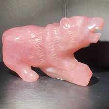 1970g Rare Pink  bear Carved Polar crystal Bear Gemstone Animal Statue picture