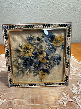 GORGEOUS Vintage Italy Micro Mosaic & Brass Picture Frame w/ tapestry picture