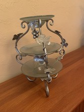 Three Tiered Tuscan Server Seafoam Green/pewter  Beautiful Perfect picture