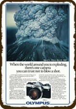 1980 OLYMPUS OM-1 CAMERA & MT. ST. HELENS ERUPTS Vintage Look DECORATIVE METAL S picture