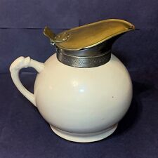 Antique Laughlin Ceramic Syrup Yellow Ware Dispenser with Metal Lid 1894 to 1905 picture