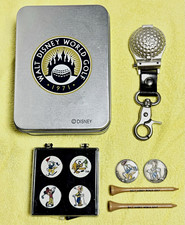 Vintage Walt Disney World Golf 1971 Tin Set with Keychain Watch, Markers & Tees picture