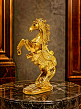 Golden Rearing Horse Statue Jeweled Resin Figurine Collectible Home Decor picture