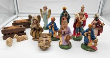 Vintage Nativity Scene Set 15 Piece Hand Painted Figurines Manger Wise Men Angel picture