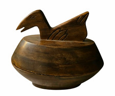 Vintage Lozi Bowl with Duck Lid - Authentic Hand Carved African Hardwood Lidded picture