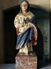 Antique Santo 19th C. polychrome-painted Carved Wood Sculpture Virgin Mary picture
