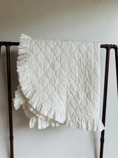 Vintage JCPenney King Quilt White Eyelet Embroidered Ruffle Cottage Bedding USA picture