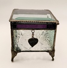 Art Glass Trinket Box Purple & Clear Embossed Glass Daughter Heart Charm 3