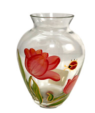Vtg LENOX Tulip Flower w/ Ladybug Glass Bud Vase Hand Painted in Romania, Signed picture