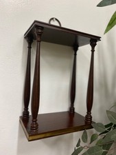 Vintage Wood Wall Shelf Hanging Display Cabinet Spindle Columns Brass Trim Retro picture