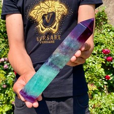 2.2LB  Natural Rainbow Fluorite Quartz Healing Stone Crystal Point Wand Obelisk picture