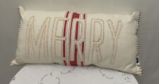 Mudpie Farmhouse Inspired Christmas pillow. MERRY Embroidered 24x10 picture