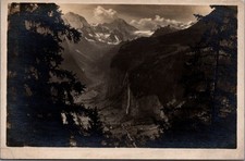 Vintage Real Photo Postcard Lauterbrunnen Valley Staubbach Falls Switzerland RPC picture