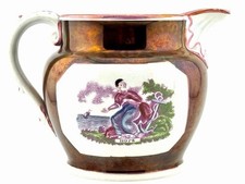 Antique Hand Painted Copper Pink Sunderland Lustreware Jug c.1830’s picture
