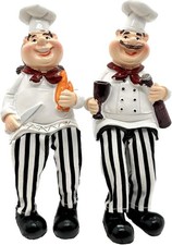 Set of 2 Home Kitchen Decor Chef Figurines Bread & Wine with Dangling Legs Sh... picture