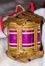 Antique Victorian Dresden Paper Lantern Christmas Ornament 3D Dresdner Pappe 3