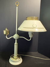 Vtg Toleware & Brass Student Desk Lamp-Cream-Gold Laurel Leaf & Banding-3 Pc-26