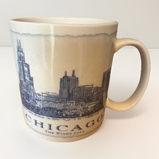 Starbucks CHICAGO THE WINDY CITY Architecture Design 18 oz Mug EUC Blue & White picture