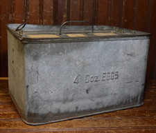 GALVANIZED 4 DOZEN EGG CRATE BOX LATCHING LID METALWARE 1920s VINTAGE FARMHOUSE picture