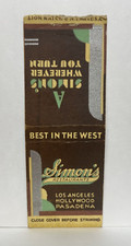 Simon's Restaurants Los Angeles Hollywood Pasadena MCM CA Match Cover 1940s picture