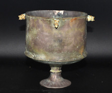 Ancient Achaemenid Empire Gold Gilded Silver Chalice Cup with Lion Head Protomes picture