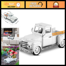 Vintage Farmhouse White Truck Decor - Rustic Metal Pickup Planter for Indoor/Out picture