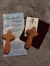 Palm Sized Prayer Cross Set Made Of Olive Wood With Prayer Cards And Satchel picture