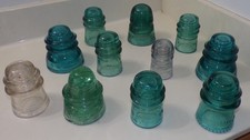 Lot Group Antique Glass Railroad Signal Electric Telephone Insulator Hemingray picture