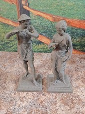 Antique Spelter Statues In grayish metal Male And Female Etrusca , Roman Style picture