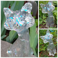 Vintage Fenton Clear Crystal Iridescent Glass Winking Alley Cat 11