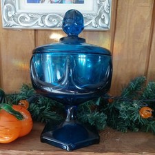 vintage Smith Viking Glass Epic Bluenique Pedestal Ribbed 6