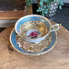 Vintage Paragon Fine Bone China Teacup Saucer A3442 Blue Gold Pink Rose England picture