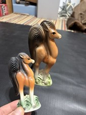 2 Vintage Ceramic Japan Anthropomorphic Brown Pony/ Horse 50s 60s Kitsch MCM picture