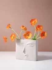 Home Decor Gray Porcelain Square Abstract Flowers Vase Shaped In Human Face picture