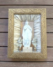 Antique Religious Blessed Virgin Mary Statue Prayer Shrine Shadow Box Frame picture